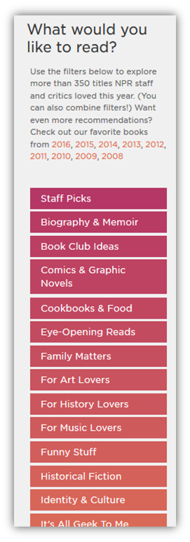 NPR Book Concierge's funky filters