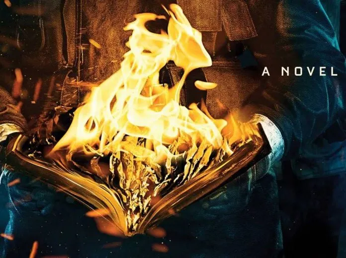 Detail from the cover of Fahrenheit 451 by Ray Bradbury