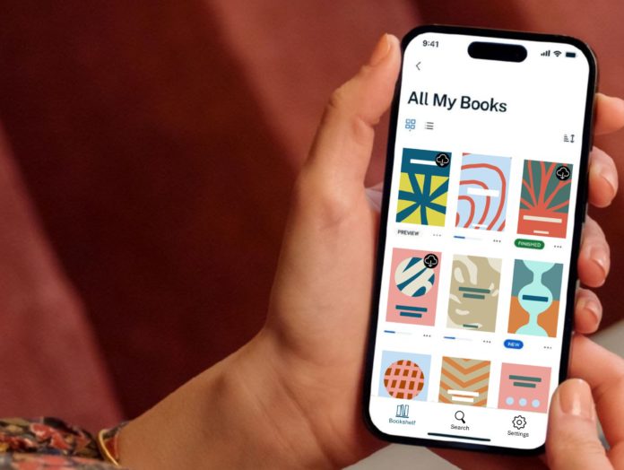 Mobile phone displaying eBooks.com library